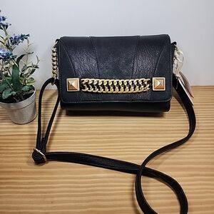 Jessica Simpson Black Adalee Brushed Gold Chain Shoulder Crossbody Purse NWT